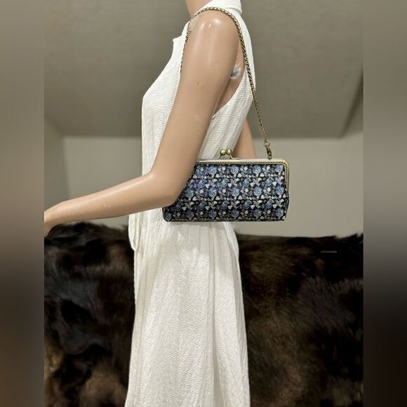 Handsewn Genuine Leather Floral Print Kisslock Clutch/Shoulder Bag/Evening Bag - Picture 2 of 14